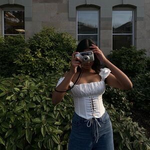 White Corset Top with Sleeves